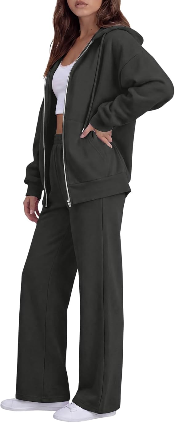 Sweatsuits Women 2 Piece Outfit Zip Up Hoodie and Sweatpants Set Fall Long Sleeve Tracksuit and Wide Leg Sweatpants
