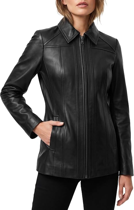 Women's Real Lambskin Leather Coats - Casual Style Long Genuine Leather Jackets for Women