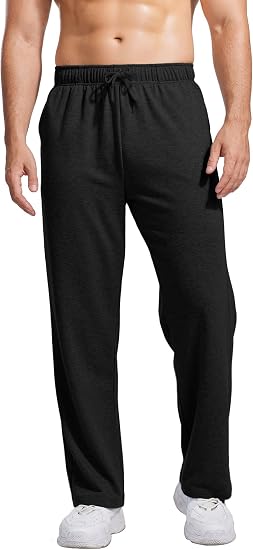 PINSPARK Men's Sweatpants Open Bottom Straight Leg Cotton Yoga Lounge Pants