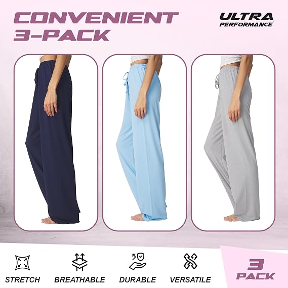 Ultra Performance Pajama Pants Women 3 Pack Soft PJ Lounge Pajama Pants