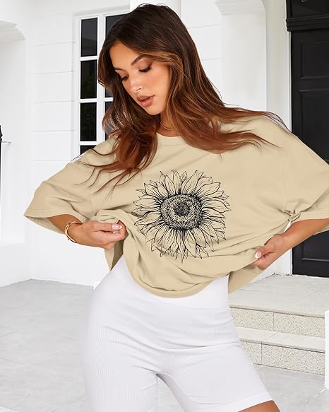 Womens Oversized Tshirt Graphic Tees Crew Neck Summer Short Sleeve Tops