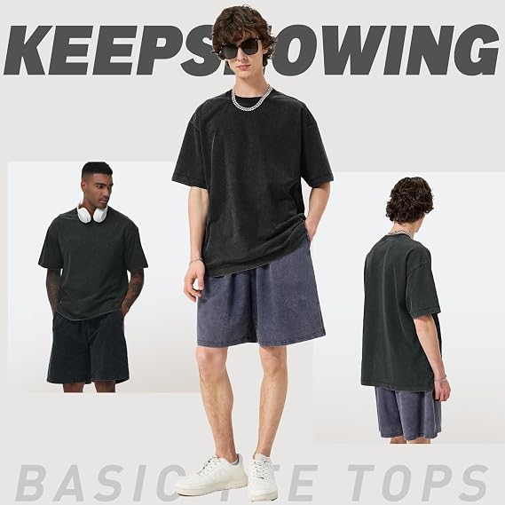 Men's Cotton T-Shirts Oversized Unisex Short Sleeves Casual Loose Wash Solid Basic Tee Tops