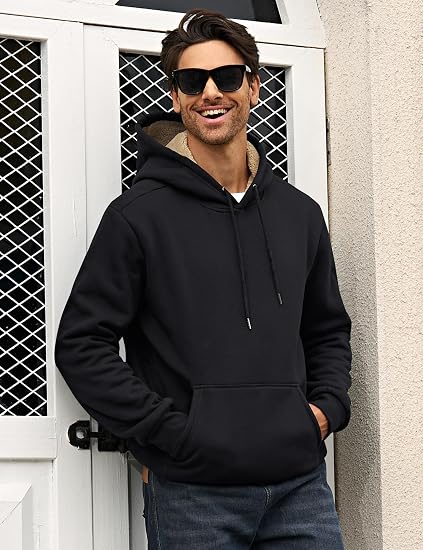 MAGCOMSEN Men's Heavy Hoodie Sherpa Fleece Lined Pullover Thick Winter Hooded Sweatshirt