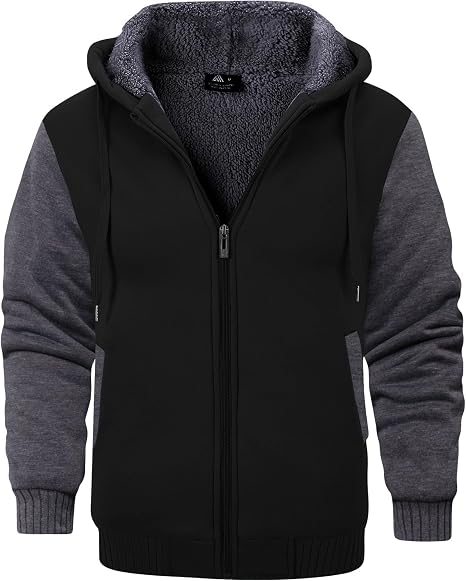 GEEK LIGHTING Men’s Fleece-Lined Zip Up Hoodie, Thick Hooded Jacket Winter Warm Athletic Sweatshirt