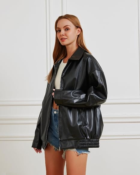 Leather Jacket Women Oversized Faux Jacket for Fall and Winter